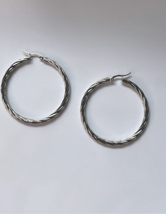 Roped in Silver Textured Earrings